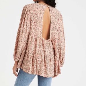 AMERICAN EAGLE Boho Floral Open Back Babydoll Blouse XS